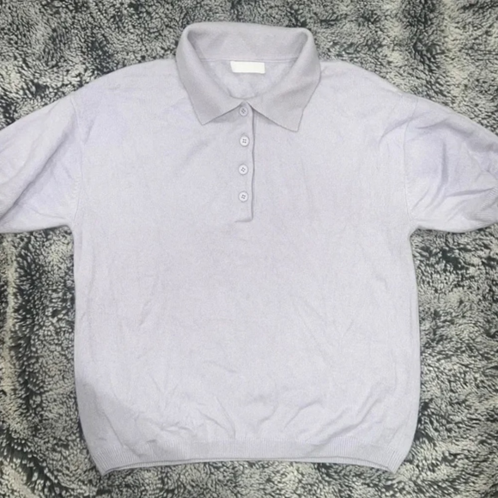 Sablyn Cashmere Short Sleeve Polo Sweater in Lavender size Small